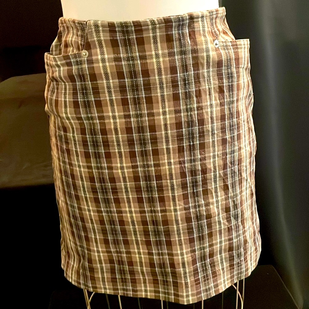 ❤️ Karen Kane Cream and Brown Mini Pencil Skirt